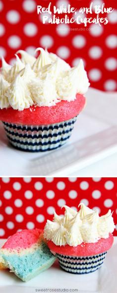 Red White and Blue Patriotic Cupcakes plus 90+ other amazing Patriotic Ideas!