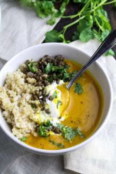 
                    
                        Sweet Potato and Coconut Milk Soup with Brown Rice and Lentils
                    
                