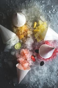 So Pretty! Five Flavors of Cocktail Snow Cones Recipes #Cocktail #Five #Snow_Cones #Strawberry_Pisco #Bramble #Gimlet #Pina_Colada #Tequila_Mango  #Recipes
