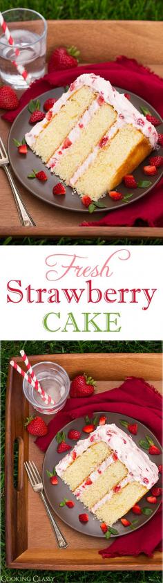 
                    
                        Fresh Strawberry Cake - this cake is DIVINE!! It's The perfect summer cake! The cream cheese in the whipped cream topping makes all the difference.
                    
                