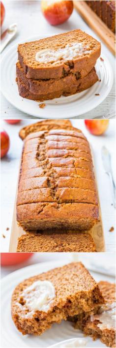 Cinnamon Spice Applesauce Bread with Honey Butter - Applesauce keeps this bread so soft  moist! It's like apple spice cake, disguised as 'b... @Averie Sunshine {Averie Cooks} Sunshine {Averie Cooks}