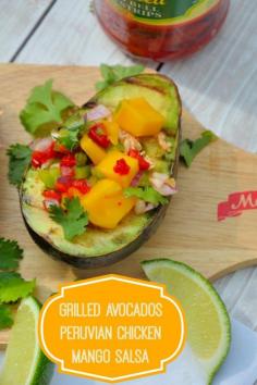 
                    
                        Grilled Avocados with Peruvian Chicken and Mango Salsa- spiced chilled chicken and sweet mango salad over creamy, hot avocados. Can you believe it only takes 15 minutes to prepare?? | #grilledavocados | www.savoryexperim...
                    
                
