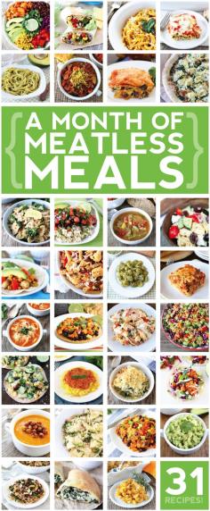 31 Meatless Meals on twopeasandtheirpod.com Love these easy vegetarian recipes! #Vegetarian #Recipes #MeatlessMonday