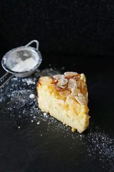 Lemon, Ricotta and Almond Flourless Cake: 1 stick softened butter + 3/4 cup caster sugar + zest of 4 lemons + seads of 1 vanilla beat for 10 min, add 4 egg yolks, one at a time, add 2 1/2 cups almond meal, beat, fold in 300gr ricotta. Beat 4 egg whites till soft peaks, add 1/3 cup + 1 Tsp caster sugar, beat till hard peaks. Fold 1/3 of egg whites, then fold in the rest. Pour mix in the buttered form, decorate with sliced almonds, bake at 325F for 40-45 min. Let cool. #dessert #glutenfree