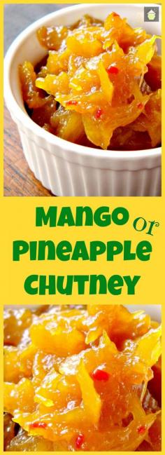 
                    
                        Spicy Caribbean Pineapple or Mango Chutney. An easy to make chutney which is like sunshine in a bowl! delicious with cold cuts or use as a marinade for pork or chicken. It's really delicious!
                    
                