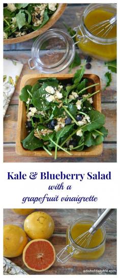 
                    
                        A delightful combination of kale, blueberries, feta, and sunflower seeds, tossed with a grapefruit vinaigrette...the perfect combination of tart and sweet! Gluten free, vegetarian and can be made vegan by removing the feta and substituting another sweeten
                    
                