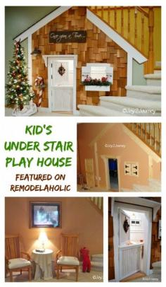 Remodelaholic | Under Stairs Playhouse With Cedar Shake Shingles