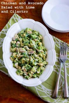 Recipe for Chicken and Avocado Salad with Lime and Cilantro; this recipe is something I'd never get tired of eating!  [from Kalyn's Kitchen] #LowGlycemic  #LowCarb tried it and loved it! easy and healthy.