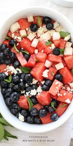 
                    
                        This is one of my favorite, simple fruit salads thanks to a sweetened lime dressing and salty feta cheese | foodiecrush.com
                    
                