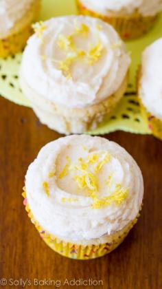 
                    
                        These sunshine sweet homemade lemon cupcakes with vanilla frosting are incredibly soft and bursting with lemon flavor!
                    
                