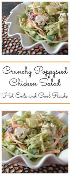 
                    
                        The perfect side for a picnic or BBQ! Also a great lunch! Crunchy Poppyseed Chicken Salad Recipe from Hot Eats and Cool Reads
                    
                
