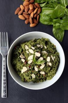 Vegan Sprouted Quinoa Bowl with Kale Almond Pesto