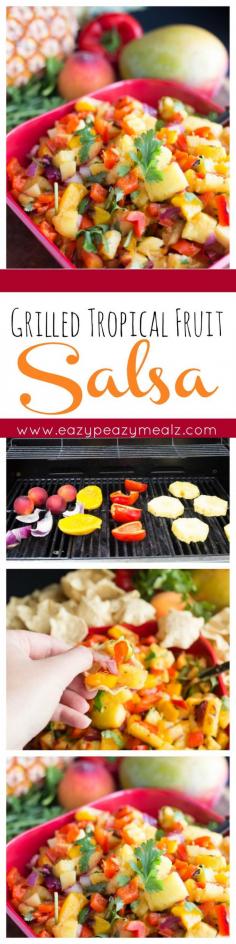 
                    
                        Fruit salsa made from grilled tropical fruit like mangos and pineapples, with the addition of sweet peaches, red peppers and onions, and of course cilantro and limes, essential salsa ingredients. - Eazy Peazy Mealz
                    
                