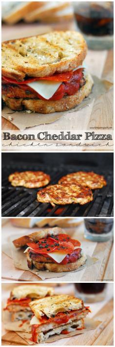 Bacon Cheddar Pizza Chicken Sandwiches...a mouthwatering combination! #chicken #recipe #sponsored