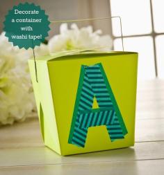 Decorate a take out carton with washi tape - perfect for a party favor box