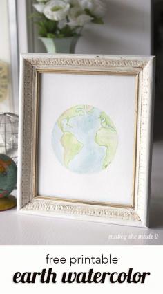 Download this free printable earth watercolor for a beautiful display. There are also other versions with quotes.