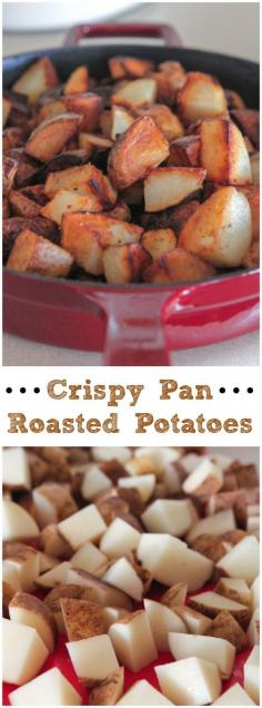 
                    
                        Crispy Pan Roasted Potatoes!  Perfect for breakfast as a side, inside a breakfast burrito, you name it, they're sooo good!
                    
                