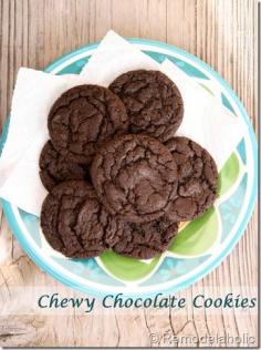 Chewy Chocolate Cookies Recipe With optional peppermint chips #recipe Trade the peppermint chips with chocolate chips, and they would be wonderful!