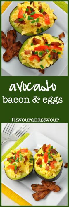 
                    
                        Avocado Bacon and Eggs. Paleo. Who needs toast? |www/flavourandsavour.co
                    
                