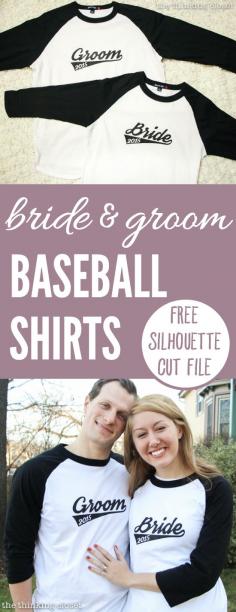 Bride & Groom Baseball T-Shirts with Free Cut File | ThinkingCloset.com | #DIY #wedding #engagement #gifts #weddinggift #engagementgift