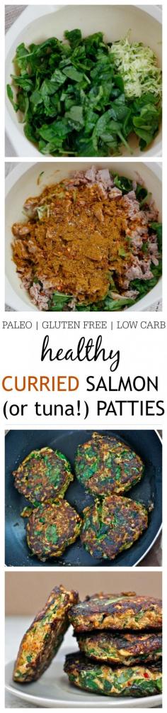 
                    
                        Paleo Curried Salmon (or tuna!) Patties- Just ten minutes is all you’ll need to whip up these Curried Salmon (or tuna!) patties- No fancy ingredients and chock full of veggies, these patties are paleo, gluten free, grain free and low carb- You’d never believe these beauties started out from a can! Thebigmansworld -thebigmansworld.com
                    
                