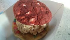 
                    
                        Baked Bear ice-cream sandwich from the Pacific Highlands Ranch. Chose coffee ice cream sandwiched between red velvet cookie and a funfetti cookie
                    
                