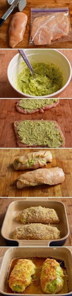 Baked Chicken Stuffed with Pesto and Cheese. Making this for dinner tonight.