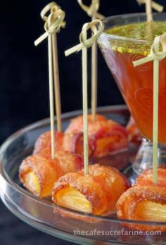 
                    
                        These would be so fun for a spring brunch. Candied Bacon-Wrapped Pineapple w/ Honey-Sriracha Dipping Sauce - thecafesucrefarin...
                    
                