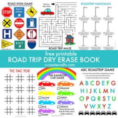 Free Printable ROAD TRIP activity book. Use with dry erase pocket