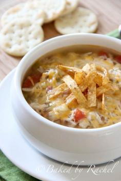 Slow Cooker Chicken Tortilla Soup...  1lb chicken breast, trimmed  15oz can sweet whole corn kernels, drained  15oz can diced tomatoes, drained  5C chicken stock  3/4C onion, chopped  3/4C green pepper, chopped  1 serrano pepper, minced  2 cloves garlic, minced  1/4 tsp chili powder  1 1/2 tsp salt, divided  1 tsp ground pepper, divided  Monterey Jack cheese, shredded  Seasoned tortilla strips  I want to add this also: black beans, corn & taco seasoning
