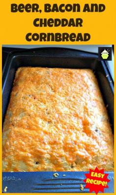 Beer, Bacon & Cheddar Cornbread!  What more can I say about this! It's one of our most popular recipes at Lovefoodies, it's certainly easy to make and of course absolutely delicious!  This is a great tasting cornbread, and the stronger the beer, the stronger the flavour, so you can choose your favourite beer to go in this great recipe. Cornbread is always great as a side dish, and the addition of bacon, beer and cheese simply elevates this to the top level of tastiness! So let's see how to get this on our tables at home.  Recipe by  Dave Weigel  Prep Time: 5 minutes Cook Time: 35  minutes  Yield: 12 slices  Ingredients  6 slices thick cut bacon chopped and fried Dry Ingredients 1 1/2 cup corn meal  1 1/2 cup All purpose flour 2 tbsp. sugar 1 1/2 tbsp. baking powder 3/4 tsp. salt 1/2 cup sharp cheddar cheese shredded   Wet Ingredients 3 large eggs 1/2 cup milk 1/3 cup sour cream  1 cup beer  1/2 cup melted butter For the topping 1 cup shredded sharp cheddar cheese Instructions: 1. In a mixer combine all the dry ingredients. 2. In a separate bowl, combine all the wet ingredients. 3. Add the wet ingredients to the dry in the mixer until just combined, then add the bacon. 4. Pour into a greased baking tray and spread the batter evenly. ( 9 x 13 inch cake pan) 5. Add the 1 cup of cheese to the top, spreading evenly. 6. Bake at 375 F for 30 - 35 minutes.