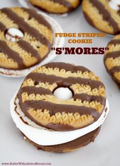 Dessert: Works great because you don't have a chunk of chocolate that doesn't melt.  Fudge Striped Cookie Smores! It doesnt get any easier than this!