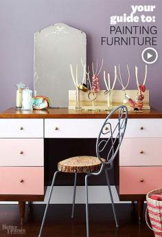 Furniture Project: Ombre Desk  This article has lots of great ideas. And check out the jewelry holder on the desk in this pic.