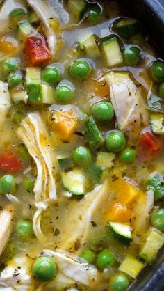 Simple Lemony Chicken Spring Veggie Soup #soup #recipe #easy #lunch #recipes