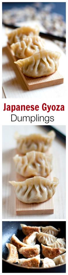 
                    
                        Gyoza or Japanese pan-fried dumplings are SO delicious. EASY gyoza recipe made with store-bought ingredients, cheap & a zillion times better than takeout | rasamalaysia.com
                    
                