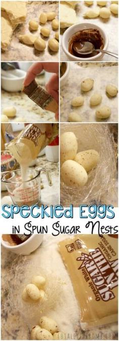 
                    
                        Speckled Eggs in Spun-Sugar Nests {Easter Treat}
                    
                