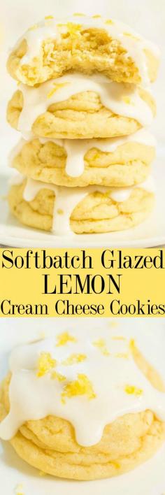 
                    
                        Softbatch Glazed Lemon Cream Cheese Cookies - Big, bold lemon flavor packed into super soft cookies thanks to the cream cheese!! Tangy-sweet perfection! Lemon lovers are going to adore these easy cookies!!
                    
                