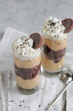 Peanut Butter Chocolate Mousse Parfait. . Layers of peanut butter mousse and chocolate mousse topped with fresh whipped cream! It doesn't get any better than this.