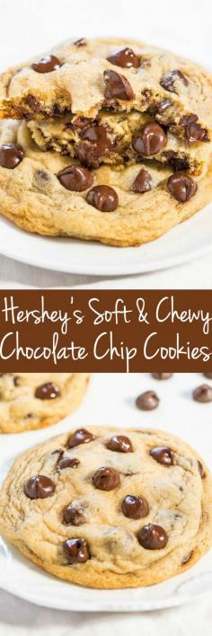 Hershey's Soft and Chewy Chocolate Chip Cookies - An oldtime recipe that's a keeper!! Chocolatey, buttery, soft cookie PERFECTION!! If you need a recipe so your cookies stay ultra soft for days, this is the one!!