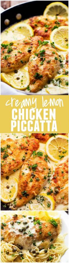 This Creamy Lemon Chicken Piccata is an amazing one pot meal that is on the dinner table in 30 minutes! I will try it with zucchini pasta to make it Paleo. . . .YUM