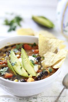 
                    
                        vegetarian black bean soup with sweet potato and lots of yummy toppings. #vegetarian
                    
                