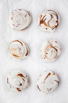 Nutella Meringues: Pillowy meringue cookies swirled with ribbons of rich nutella.
