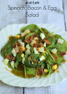 Warm Spinach, Egg, Bacon Salad - - #recipe #spinach foodiechicksrule.com