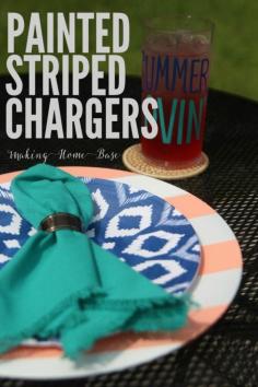 Striped Painted Chargers for Summer #chalkyfinish #decoartprojects