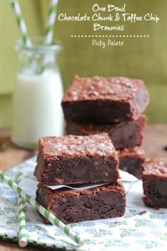 One Bowl Homemade Chocolate Chunk and Toffee Chip Brownies - Picky Palate