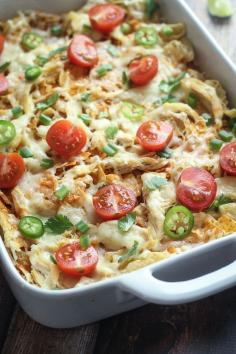 Mexican Chicken Chilaquiles Casserole - basically like the best baked nachos, ever. #mexican #chicken #casserole