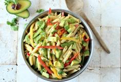 Avocado Pasta Salad. Perfect side dish for your weekend cookout! Recipe from @Gerry Speirs #recipe #dijonmustard