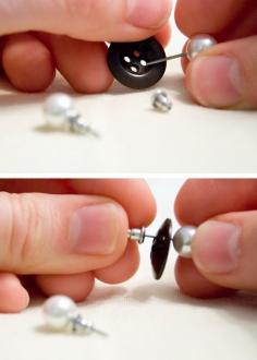 60 New Uses For Everyday Items ~ Use buttons to keep those earring pairs together! (Seriously? Brilliant! Idea for all those buttons I'll never use that come with clothing!)
