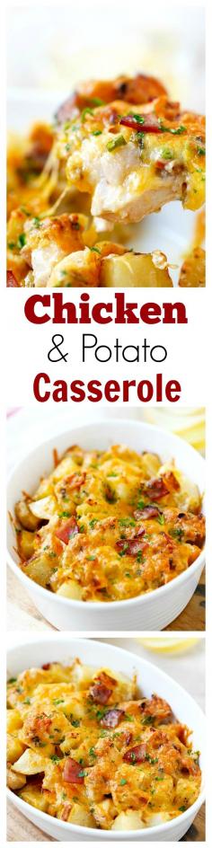 
                    
                        Baked Chicken and Potato Casserole - crazy delicious chicken potato casserole loaded with cheddar cheese, bacon and cream, easy recipe for the family | rasamalaysia.com
                    
                