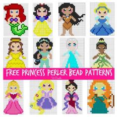 "Free Princess Perler Bead Patterns for Kids! u-createcrafts.com" Could totally be a cross stitch pattern!